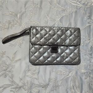 BCBG 'Clueless' Silver - Quilted Convertible Clutch Bag Vegan Leather NWT